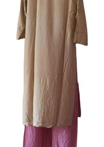 Women Embellished Kurta Palazzo Set, Beige &amp; Pink