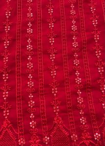 Red Embroidered Cotton Kurta