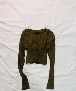Olive Green Knit Crop Top