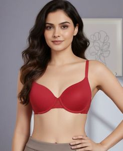 Red Lace Trim Push-Up Bra