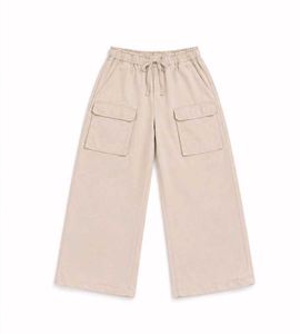 Beige Wide Leg Cargo Pants