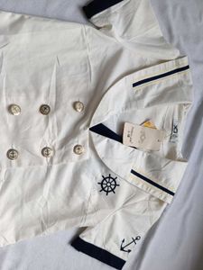 Nautical Style White Top with Anchor Detail