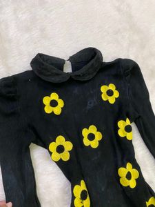 Black Floral Turtleneck Top