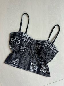 Unique Newspaper Print Crop Top