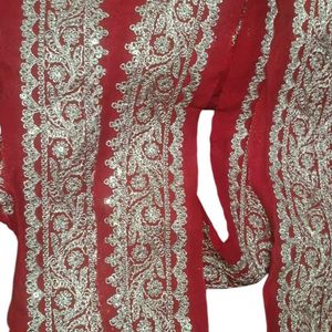 Lace, Red colour whitta fabric lace with golden se