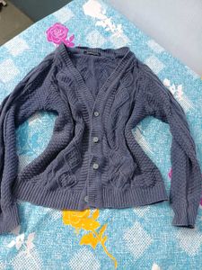 Stylish Grey Cable Knit Cardigan