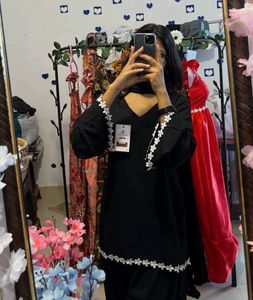 Elegant Black Kurta Set with Floral Lace
