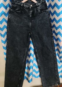 Stylish Black &amp; Grey Wash Wide-Leg Jeans