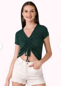 Stylish Ruched V-Neck Crop Top