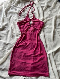 Hot Pink Halter Neck Mini Dress