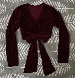 Velvet Wrap Long Sleeve Crop Top
