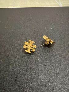 original Tory Burch Logo Stud Earrings Gold Tone