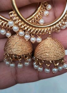 Elegant Gold Jhumka Earrings with Pearls