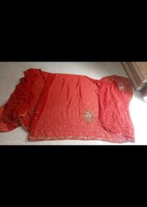 Rust Embroidered Saree