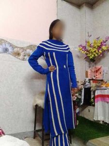 Elegant Blue Knitted Suit