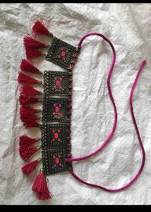 Bohemian Tassel Necklace blue and pink