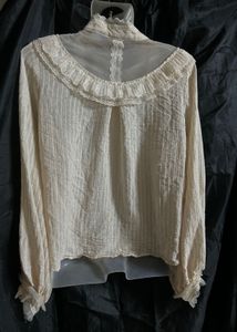 Vintage Ruffle Neck Cream Blouse