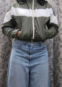 Stylish Green and White Windbreaker Jacket