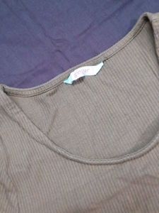 Y2K Brown Ribbed 3/4 Cropped  Sleeve Top