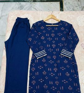 Navy Blue Printed Kurta with Pants