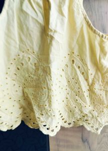 Cute Yellow Eyelet Crop Top