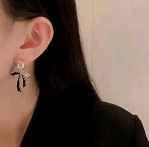 Elegant Black Bow Crystal Earrings