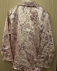 Satin Pajama Top with Cherry Blossom Print