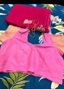 Elegant Pink Embroidered Silk Saree
