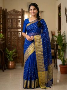 Royal Blue Saree with Golden Border