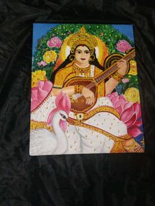 Saraswati Idol Canvas with Veena and Swan
