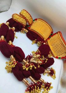 Maroon & Golden rajputi bajuband and pochi with lo