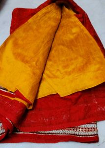 Vibrant Yellow &amp; Red Saree with Blouse