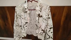 White & Black Splatter Print Crop Jacket