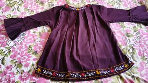 Embroidered Purple Kurti with Bell Sleeves (New)