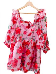 Korean Pink Floral Organza Dress