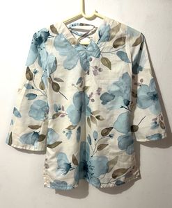 Blue Floral Print Kurti