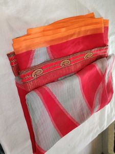 Vibrant Red &amp; Orange Saree