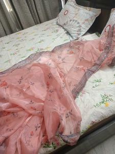 Peach Floral Saree with Embellished Border