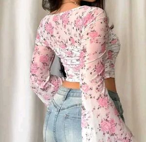 Sheer Floral Print Long Sleeve Top