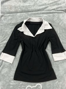 Chic Black & White Collared Top