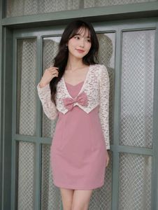 Chic Pink Mini Dress with Lace Bolero