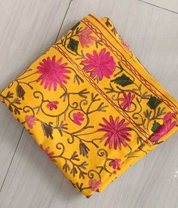 Yellow Floral Embroidered Shawl