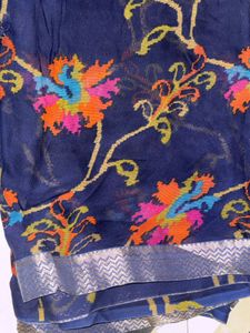 Elegant Navy Blue Floral Georgette/Chiffon Saree w