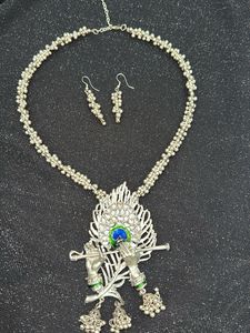 Krishna Flute Pendant Necklace & Earrings Set