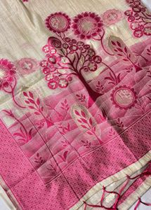 Elegant Cream &amp; Pink Tussar Saree