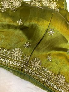 Embroidered Olive Green Organza Blouse