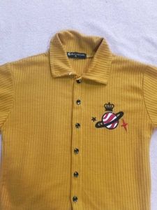 Mustard Yellow Graphic Print Collared Top