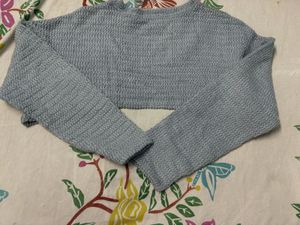 Blue Textured Cropped Sweater bolero