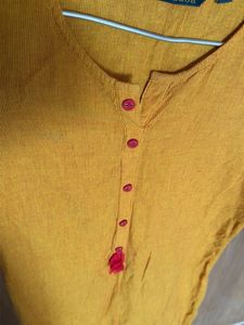 Yellow Embroidered cotton Kurta