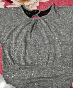 Gray Sparkle Lace Detail Top👀